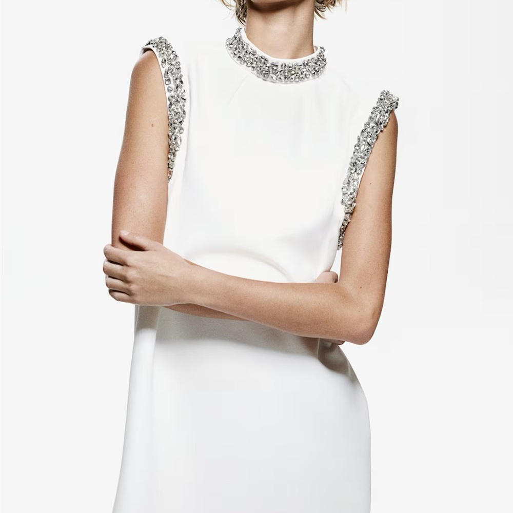 H&M White Mini Dress with Silver Accents